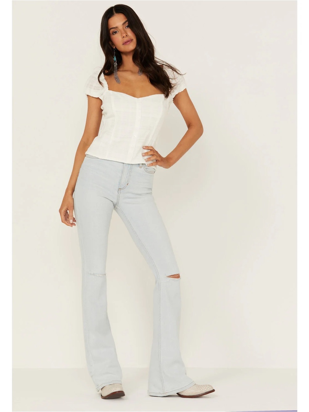 Idyllwind Light Blue Flare Jeans with Knee Rip